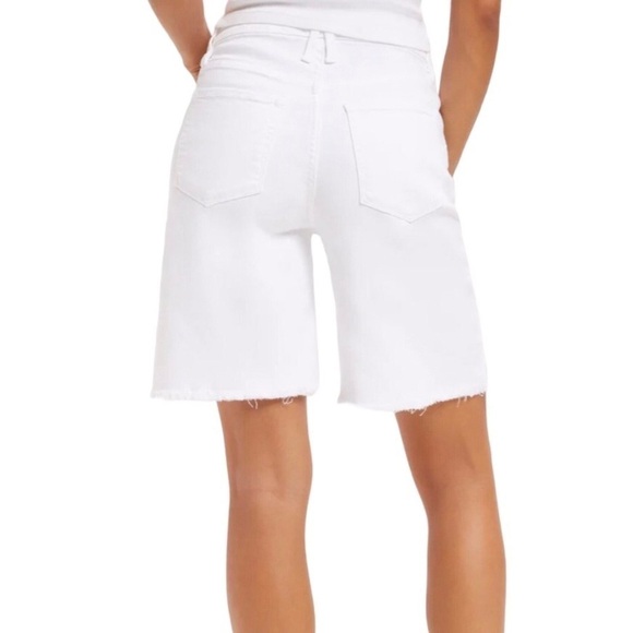 Good American Icon Shorts White Denim Plus Size 18 High Rise Raw Hem Bermuda - Picture 3 of 11